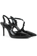 Summer New Women High Heel Sandals Pointed Toe Snakeskin Black Shoes Ladies Wedding Party Handmade