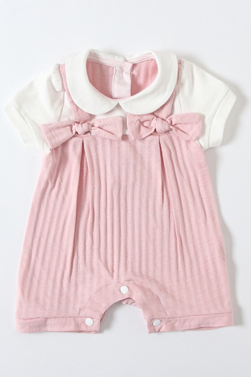 Robe d'été à col Peter Pan pour filles, barboteuse en coton pour nouveau-né, pyjama pour bébé, barboteuse avec nœuds, de 0 à 2 ans
