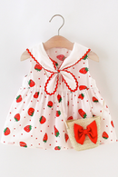 Kawaii Toddler Infant Baby Girls Navy Collar Summer Dress Sleeveless Strawberry Dotted Baby Dress Casual Daily Princess Dress
