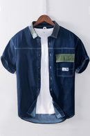 Chemises en jean à manches courtes pour hommes col rabattu hauts décontractés pur coton Patchwork vêtements de Cowboy