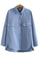 Long Shirt Women Clothing Cotton Two Pockets Fabric Blouses Casual Asymmetrical Length Tops Autumn