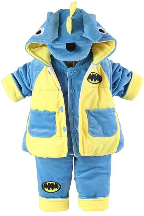 Flanelle dinosaure coton rembourré bébé garçon vêtements bébé ensemble 3 pièces manteau + gilet + pantalon vêtements pour bébés pour 0-2 ans