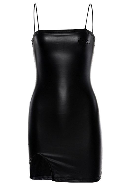Women Sexy Club Dress With Reflective Letter Party Attrative Dress Female Summer Spaghetti Strap PU Dress Casual