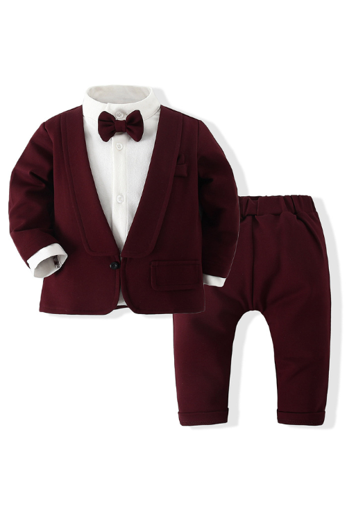 Baby Clothes Gentleman Autumn Outfits Party Suit Solid Pants 2PCS Set Toddler Wedding Costume