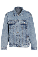 Streetwear Denim Jacket For Women Lapel Long Sleeve Patchwork Pockets Solid Single Breasted Jackets Female Clothing