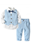 Kid Boy Formal Birthday Outfit Suit Toddler Gentleman Wedding Striped Vest Shirt  Pants Boys Ceremony Outerwear