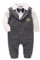 Gentleman Baby Boys Clothes For Wedding Birthday Party Infant Newborn Bow Tie Covered Button Striped Rompers