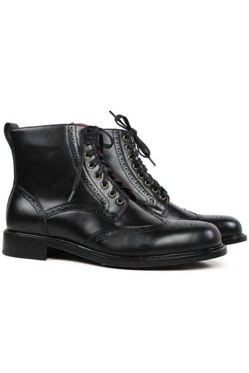 Autumn New Brogue Ankle Boots Men Black Genuine Calf Leather Shoes Classic Bespoke Blake Motorcycle