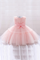 Wedding Party Baptism Prom Kids Clothes Pink White Toddler Lace Bow Dress Baby Girls Christening