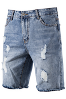 Cotton Hole Short Jeans Men Casual Streetwear Mid Waist Solid Color Denim Shorts for Men Summer Blue Mens Jeans Pants