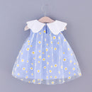 Baby Girls Dress Summer Sailor Collar Sleeveless Embroidery Cute Dress Daisy Tulle Princess Dress