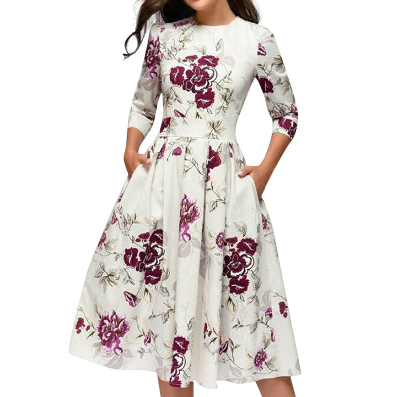 Femmes Élégant Floral Vintage Robe De Soirée À Manches Longues Femmes Boho Robe Femme Vacances D'été Tenue Décontractée