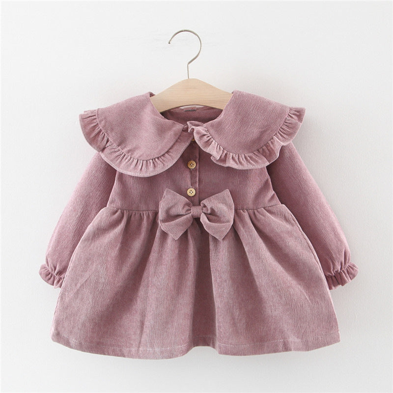 Spring Baby Girl Dress Long Sleeve Solid Color Princess Girl Wedding Party Dress Dress 1st Birthday Dress For Baby Girl