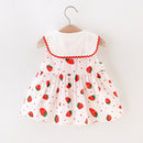 Kawaii Toddler Infant Baby Girls Navy Collar Summer Dress Sleeveless Strawberry Dotted Baby Dress Casual Daily Princess Dress