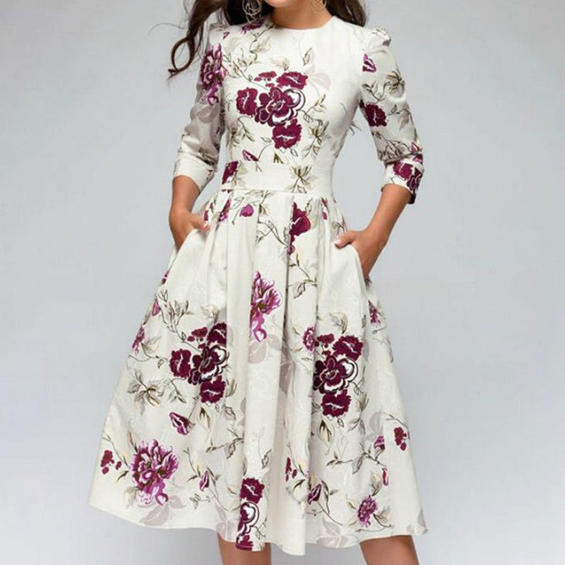 Femmes Élégant Floral Vintage Robe De Soirée À Manches Longues Femmes Boho Robe Femme Vacances D'été Tenue Décontractée