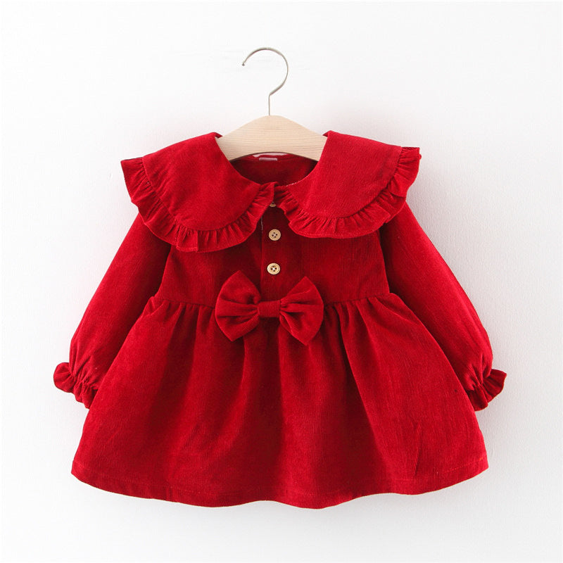 Spring Baby Girl Dress Long Sleeve Solid Color Princess Girl Wedding Party Dress Dress 1st Birthday Dress For Baby Girl