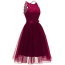 Autumn and Winter sleeveless Chiffon high-end party dress adolescent lace suspender backless waist-back dress