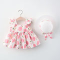 Robe à fleurs pour enfants, Style d'été, manches volantes, à volants, robe de princesse, chapeau