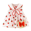 Kawaii Toddler Infant Baby Girls Navy Collar Summer Dress Sleeveless Strawberry Dotted Baby Dress Casual Daily Princess Dress