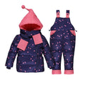 Ensemble de vêtements d'hiver pour garçons et filles, manteau en duvet foncé à pois + salopette, combinaison de neige chaude et coupe-vent pour enfants en bas âge