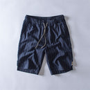 New arrival Striped shorts men summer trend 100% cotton linen shorts knee length straight elastic male shorts