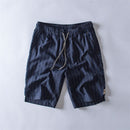 New arrival Striped shorts men summer trend 100% cotton linen shorts knee length straight elastic male shorts
