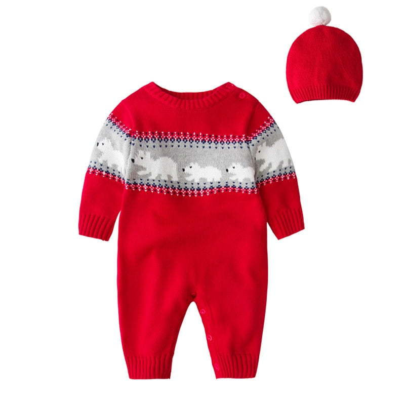 Newborn Baby Clothes Long Sleeve Bear Knitted Baby Christmas Rompers Baby Onesie Clothes Kids Jumpsuit