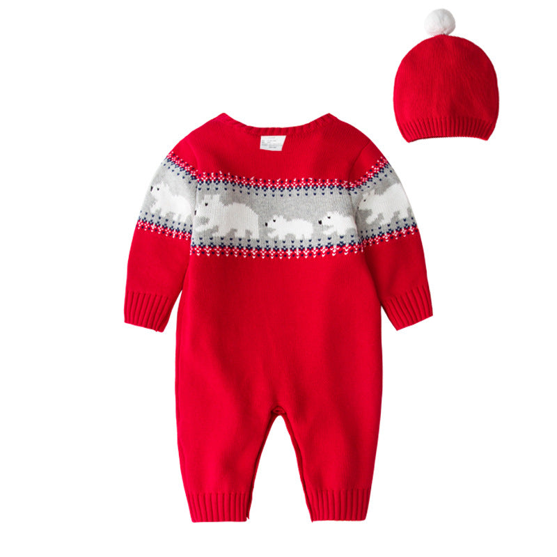 Newborn Baby Clothes Long Sleeve Bear Knitted Baby Christmas Rompers Baby Onesie Clothes Kids Jumpsuit