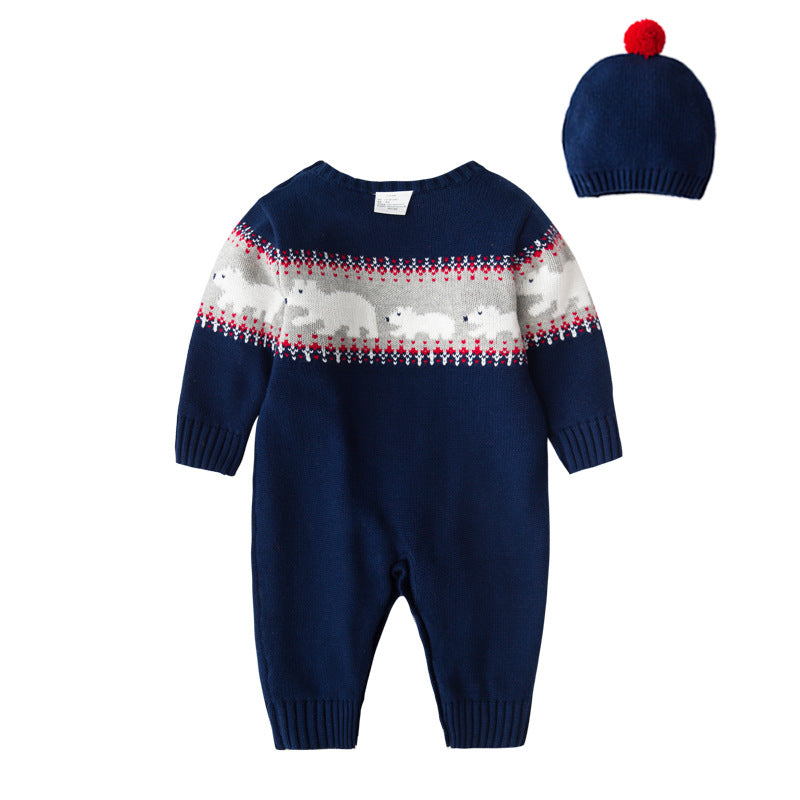 Newborn Baby Clothes Long Sleeve Bear Knitted Baby Christmas Rompers Baby Onesie Clothes Kids Jumpsuit