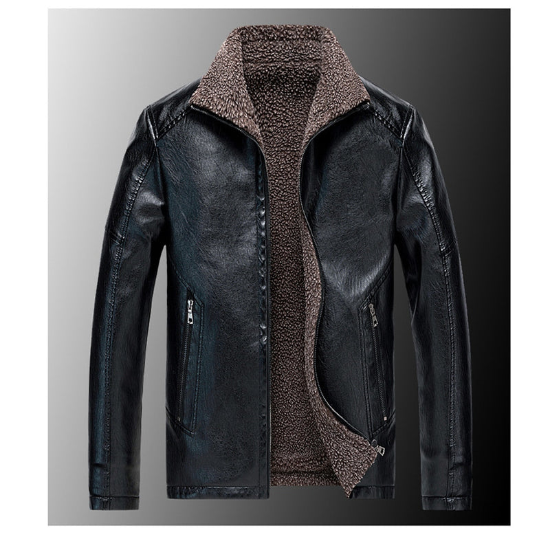 Winter Faux Leather Jackets Men Fleece Thick Warm Motorcycle Coats Male Leather Slim