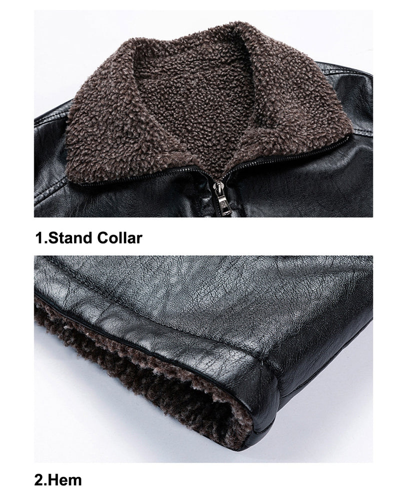 Winter Faux Leather Jackets Men Fleece Thick Warm Motorcycle Coats Male Leather Slim