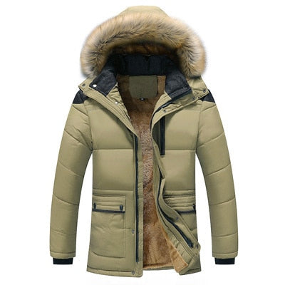 Winter Men Jacket Casual Mens Faux Fur Collar Cotton Thermal Parkas Coats Man Fleece Warm Windbreaker Hoodies Jackets