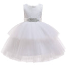 Girls Lace Belt tulle Party Dress Kids Elegent Sleeveless Lace Wedding Dress for Girls Tiered Christmas Princess Dresses