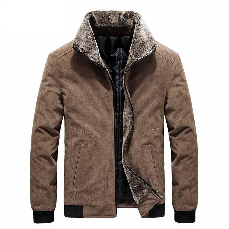Winter Men's Bomber Jackets Casual Male Fur Collar Windbreaker Jacket Mens Fleece Warm Slim Corduroy Jackets Clothing