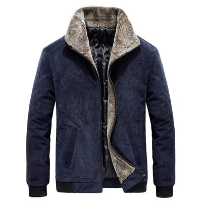 Winter Men's Bomber Jackets Casual Male Fur Collar Windbreaker Jacket Mens Fleece Warm Slim Corduroy Jackets Clothing