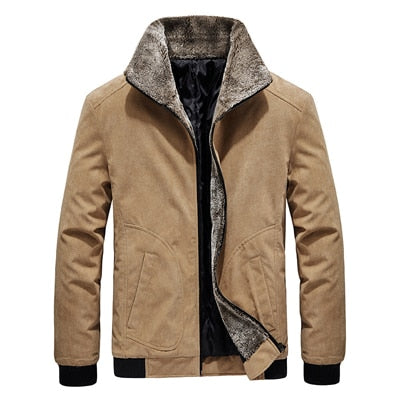 Winter Men's Bomber Jackets Casual Male Fur Collar Windbreaker Jacket Mens Fleece Warm Slim Corduroy Jackets Clothing