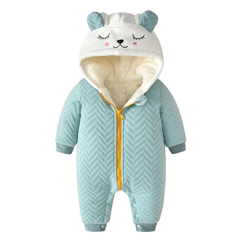 Vêtements pour nouveau-né automne/hiver, solide, chat mignon, à capuche, épaisse, barboteuse pour bébé, combinaison de neige pour bébé de 0 à 24 mois