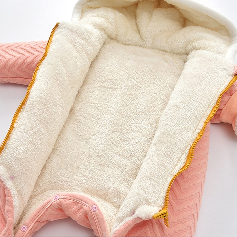 Vêtements pour nouveau-né automne/hiver, solide, chat mignon, à capuche, épaisse, barboteuse pour bébé, combinaison de neige pour bébé de 0 à 24 mois