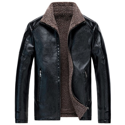 Winter Faux Leather Jackets Men Fleece Thick Warm Motorcycle Coats Male Leather Slim