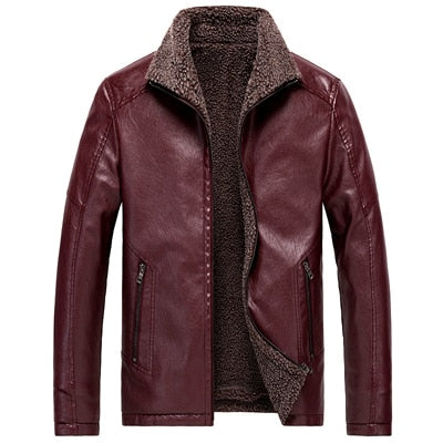 Winter Faux Leather Jackets Men Fleece Thick Warm Motorcycle Coats Male Leather Slim