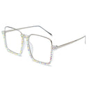 Diamond Square Sunglasses Women Clear Lens Crystal Frame Gradient Blue Tea Elegant Female Eyewear UV400