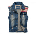 Mens Denim Vest Men Cowboy Ripped Sleeveless Vintage Jacket Tank Spring USA Flag washed Jeans Vest
