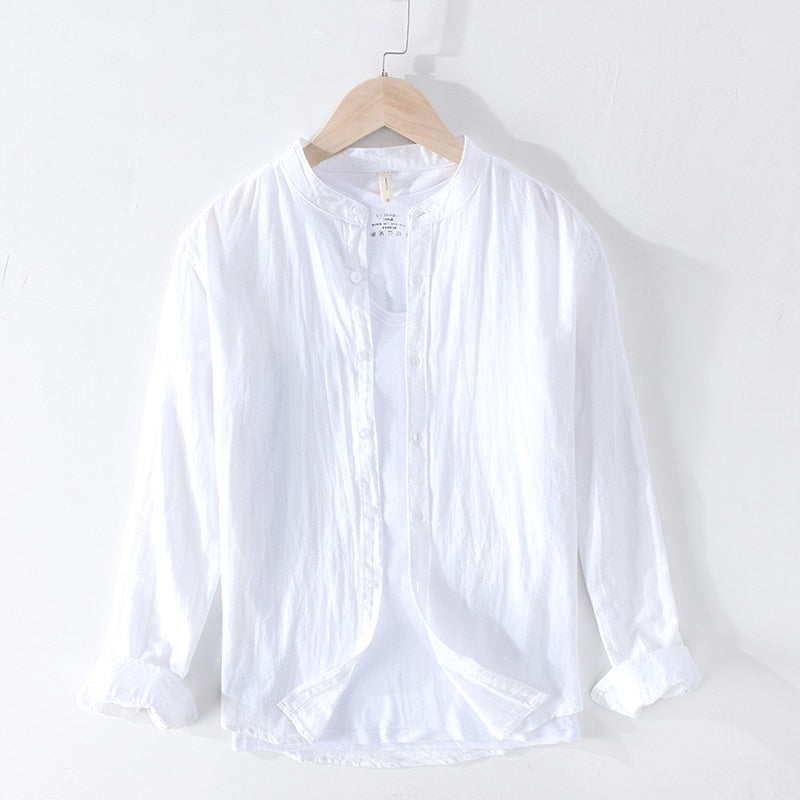 Casual Shirts Men Basic Classic White Hawaiian Shirt Male Long Sleeve