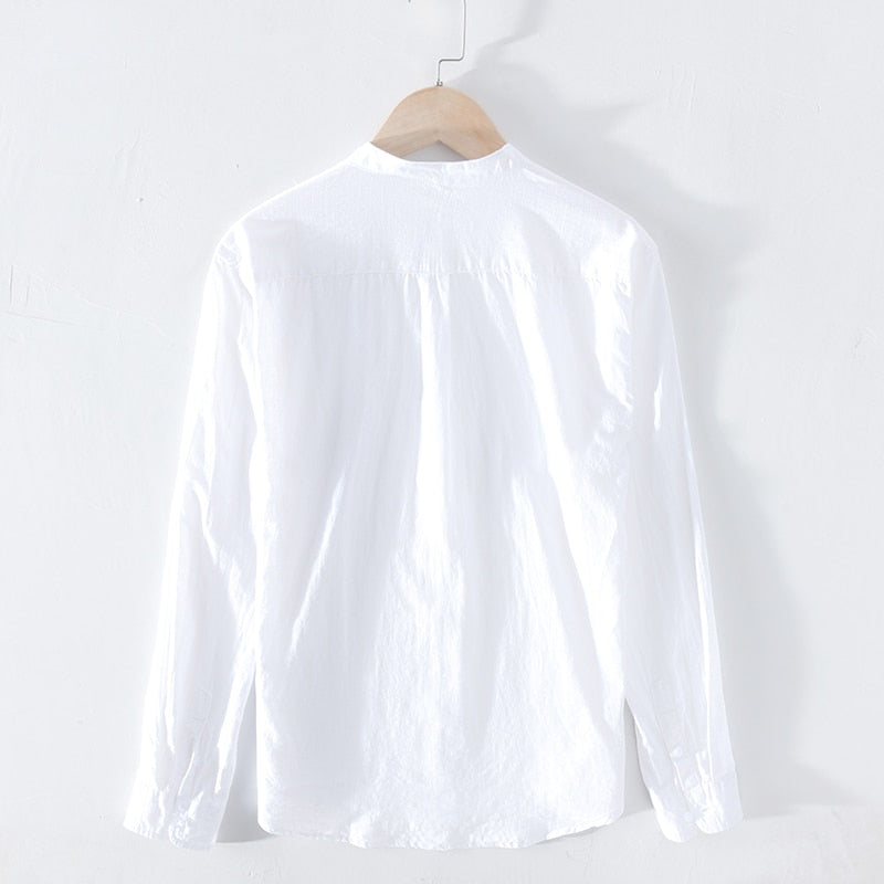 Casual Shirts Men Basic Classic White Hawaiian Shirt Male Long Sleeve