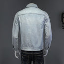 New Spring Bomber Light Blue Ripped Denim Jacket For Men Tattered Jean Coats Motorcycle Casual Outwear Clothing Overcoat Outwear