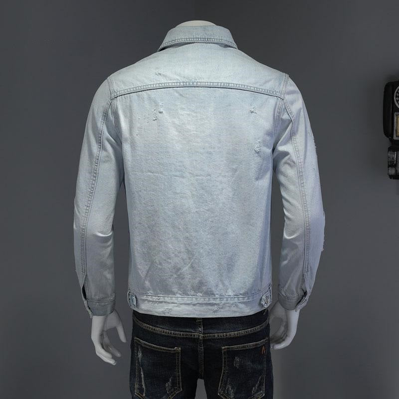 Nouveau printemps Bomber bleu clair déchiré Denim veste pour hommes en lambeaux Jean manteaux moto veste décontractée vêtements pardessus vêtements d'extérieur