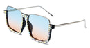 Diamond Square Sunglasses Women Clear Lens Crystal Frame Gradient Blue Tea Elegant Female Eyewear UV400