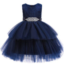 Girls Lace Belt tulle Party Dress Kids Elegent Sleeveless Lace Wedding Dress for Girls Tiered Christmas Princess Dresses