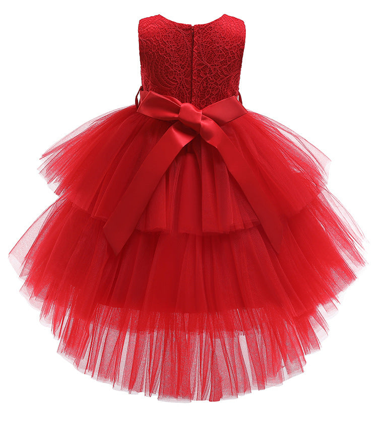 Robe de soirée en tulle pour filles, tenue de soirée élégante, sans manches, en dentelle, avec ceinture, robes de princesse de noël à plusieurs niveaux