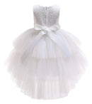 Girls Lace Belt tulle Party Dress Kids Elegent Sleeveless Lace Wedding Dress for Girls Tiered Christmas Princess Dresses